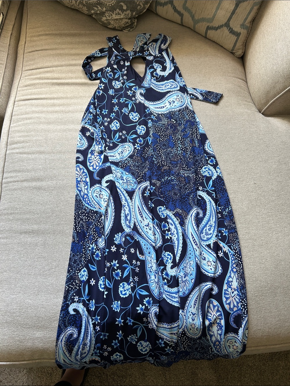 Navy Blue Paisley Halter Maxi Dress - Women's